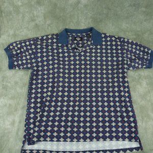 EUC McIlhenny Co TABASCO Graphic Blue Polo Pullover Vintage Golf Polo sz L  ANB